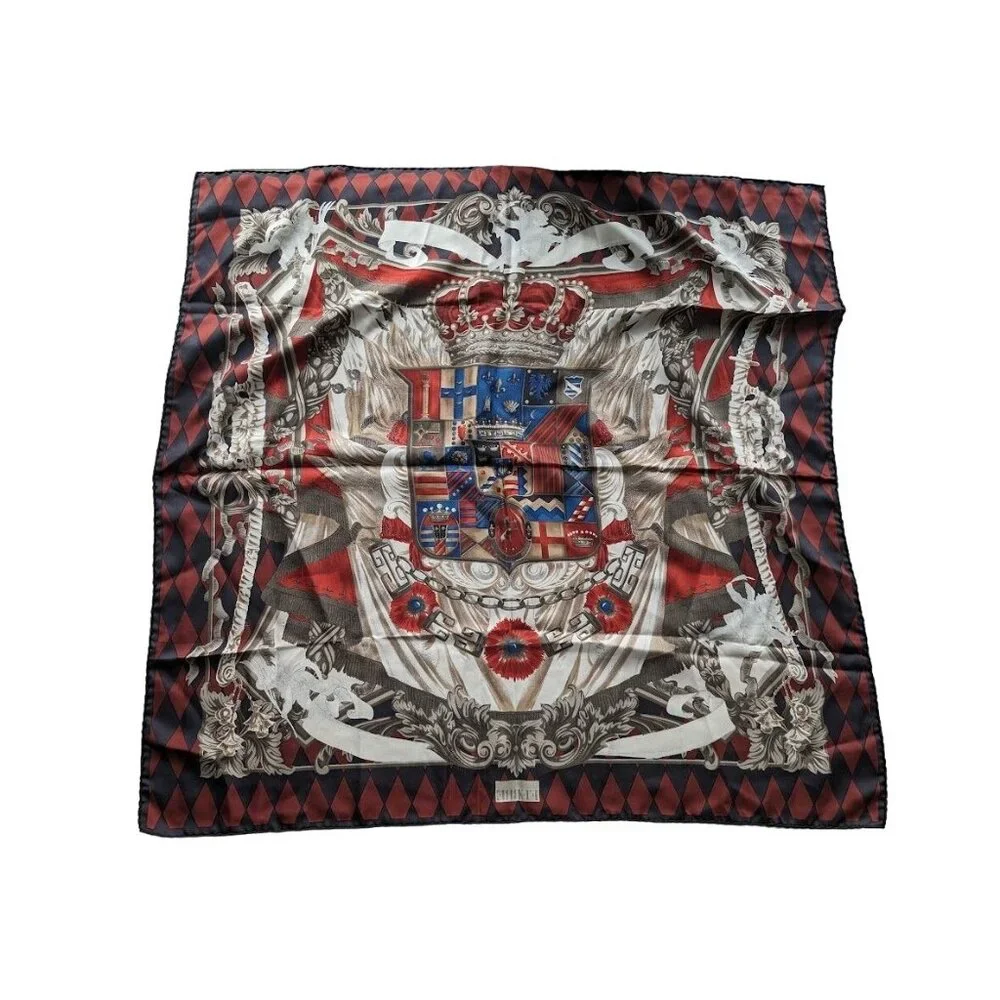 Gianfranco Ferre Coat of Arms 34x34 100% Silk Twill Scarf Designer Made in Italy
